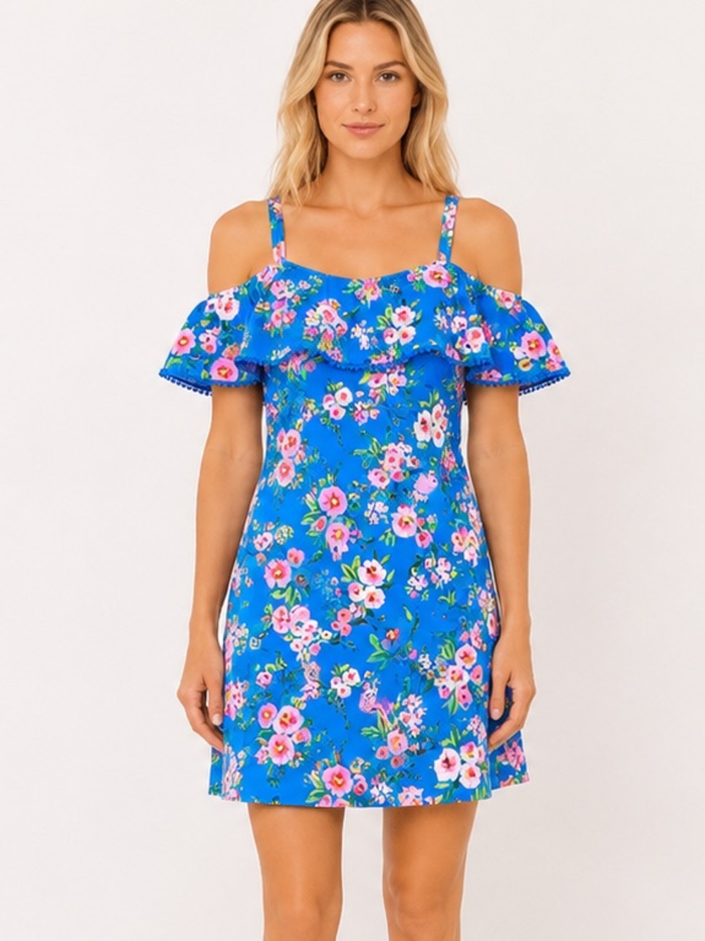 Isaac Mizrahi Bridgehampton Swim Dress w/Brief Festive Floral Blue Size 14 NWT